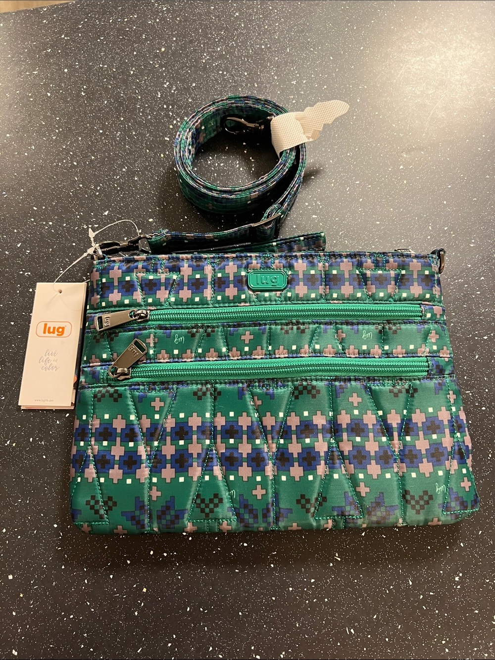 lug Green and Blue Geo Print Crossbody Bag